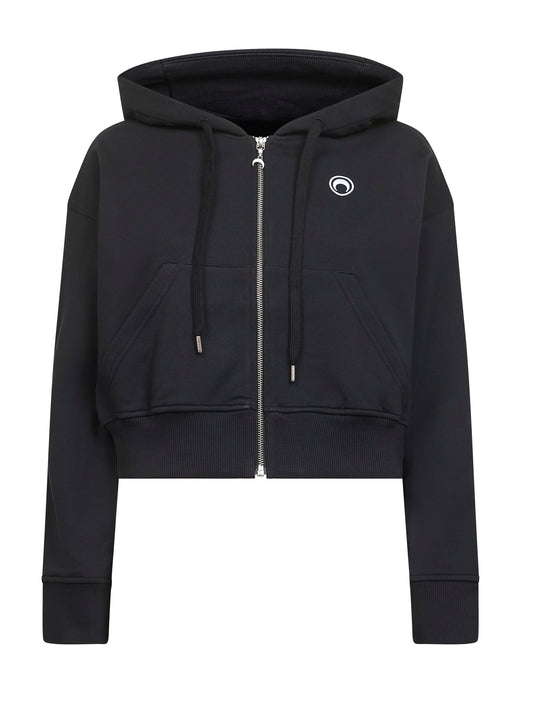 Felpa crop con zip e cappuccio Moon Logo nera
