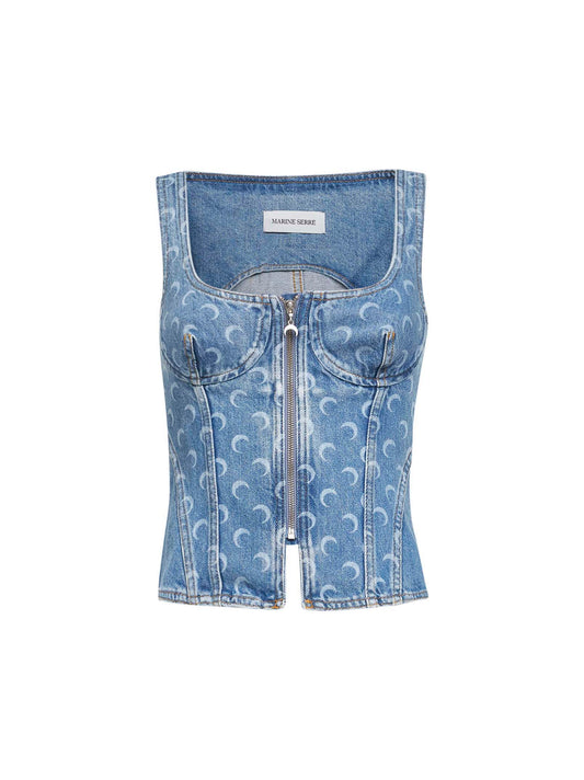 Top bustier Moon Laser in denim azzurro
