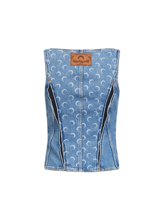Top bustier Moon Laser in denim azzurro