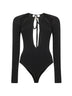Body a maniche lunghe in jersey drappeggiato nero<BR/>
