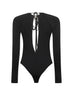 Body a maniche lunghe in jersey drappeggiato nero<BR/>