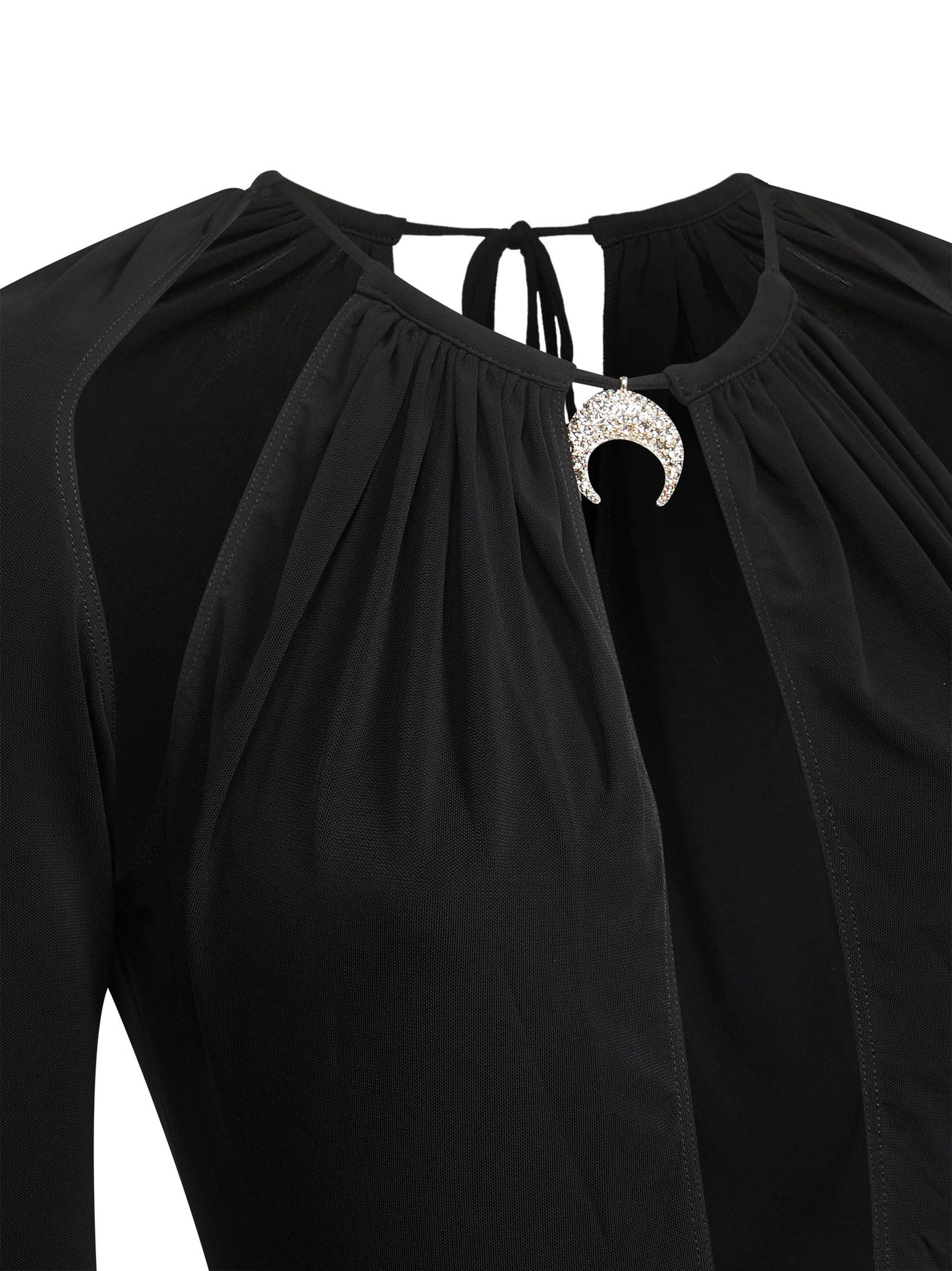 Body a maniche lunghe in jersey drappeggiato nero<BR/>