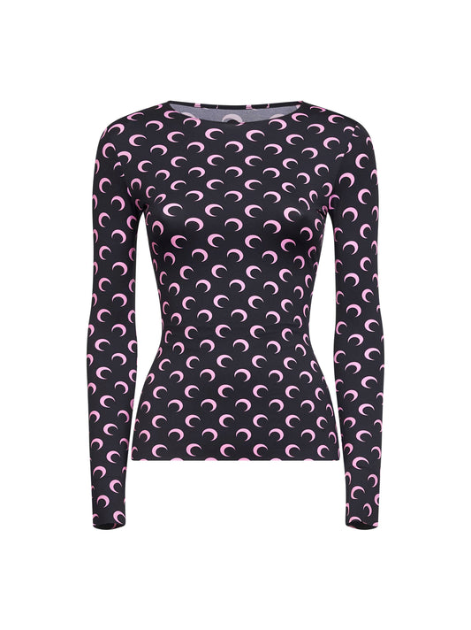 Black Moon print recycled jersey top