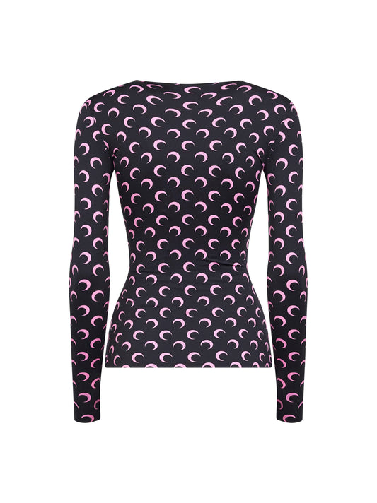 Black Moon print recycled jersey top