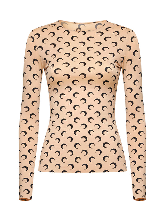 Beige top with Crescent Moon print