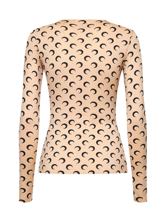 Beige top with Crescent Moon print