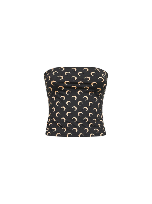 Top a fascia Moon in jersey stampato nero
