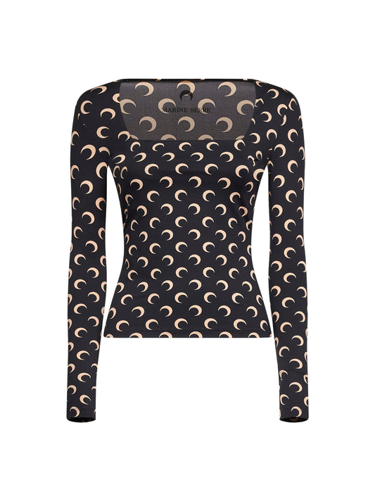 Black Moon print recycled jersey top