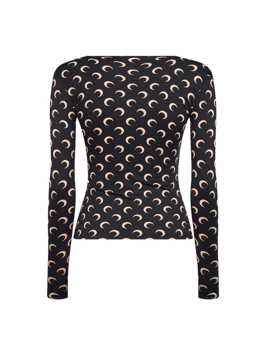 Black Moon print recycled jersey top