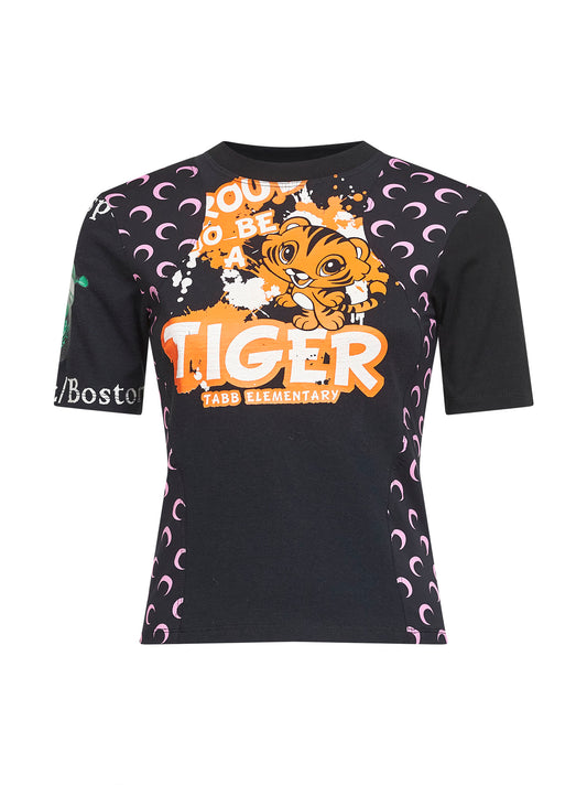 Black jersey regenerated graphic baby-fit T-shirt