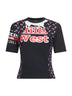 T-shirt baby-fit in jersey nero con grafica rigenerata