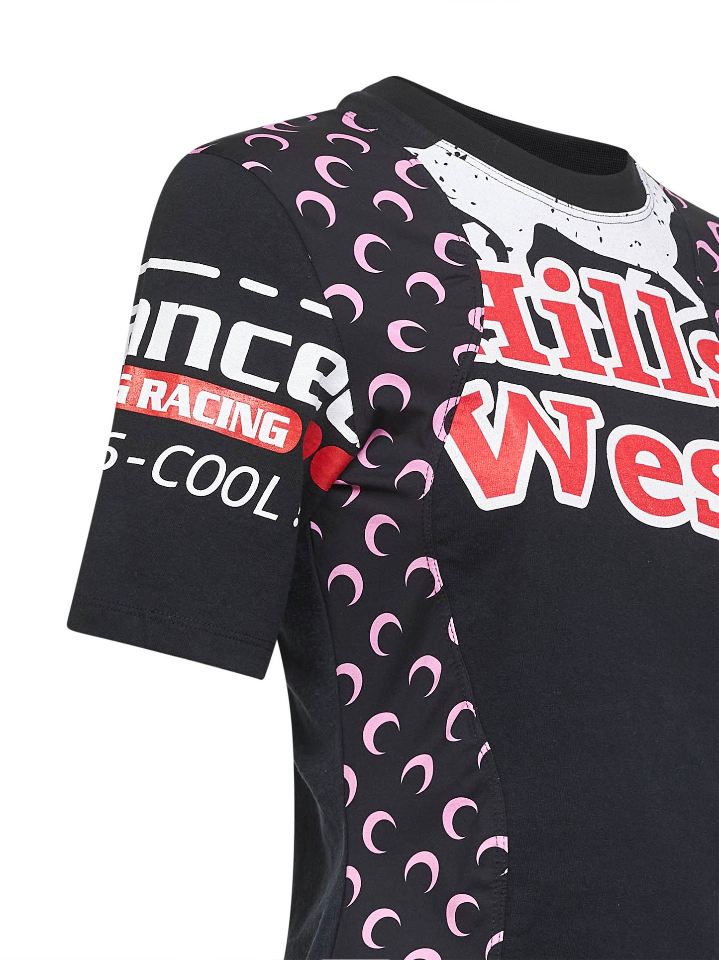 T-shirt baby-fit in jersey nero con grafica rigenerata