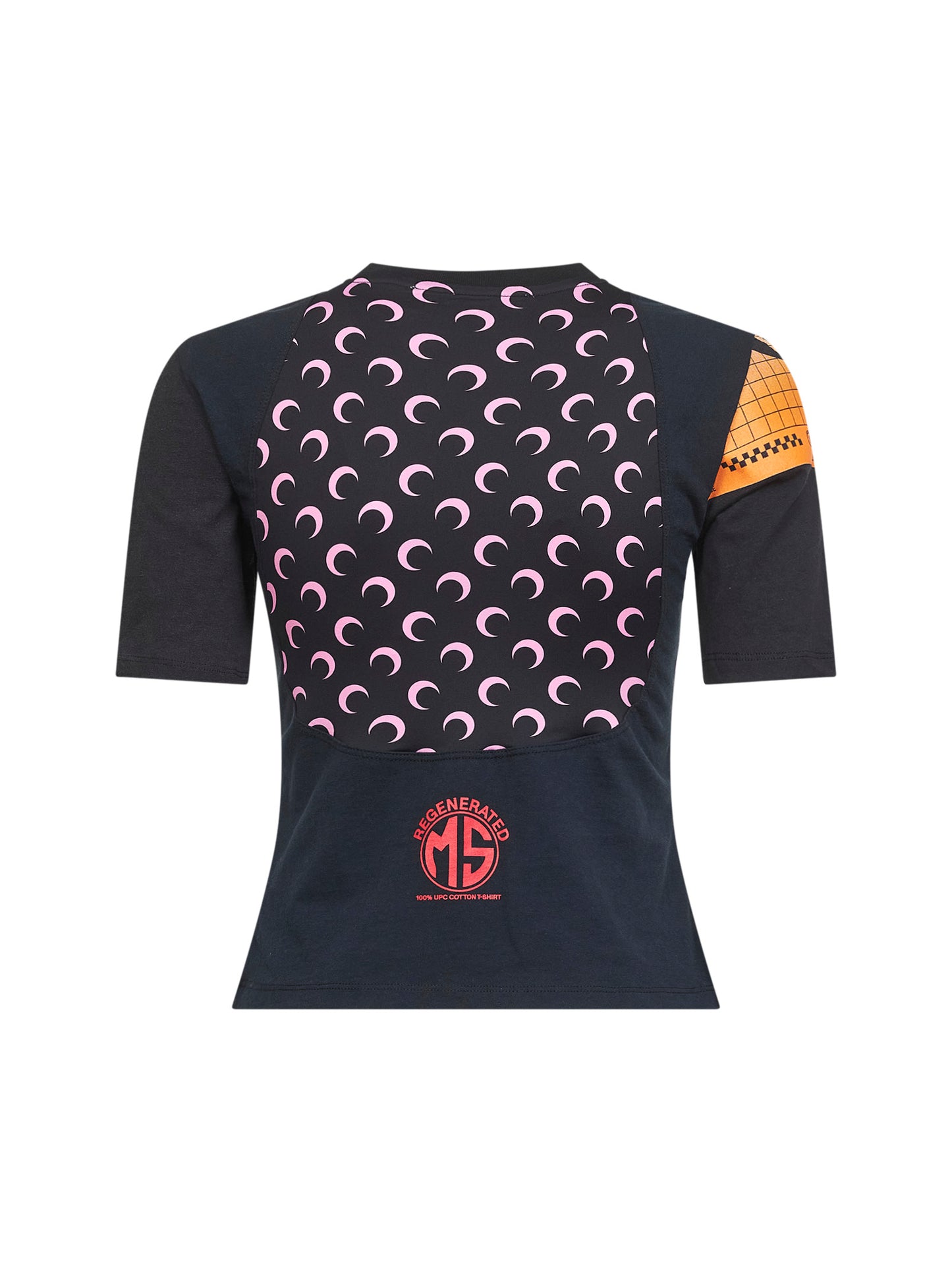 T-shirt baby-fit in jersey nero con grafica rigenerata