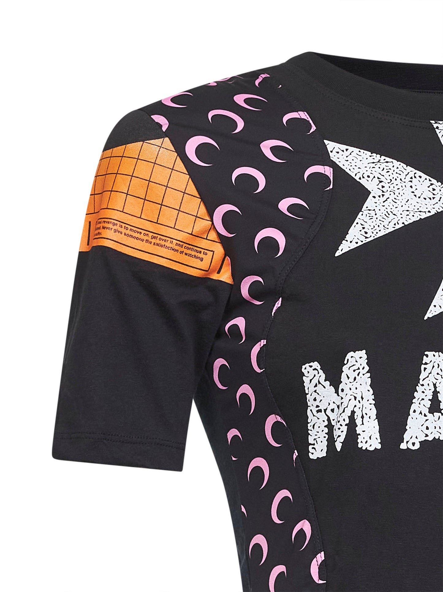 T-shirt baby-fit in jersey nero con grafica rigenerata