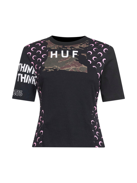 Black jersey regenerated graphic baby-fit T-shirt