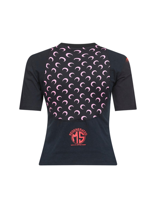 T-shirt baby-fit in jersey nero con grafica rigenerata