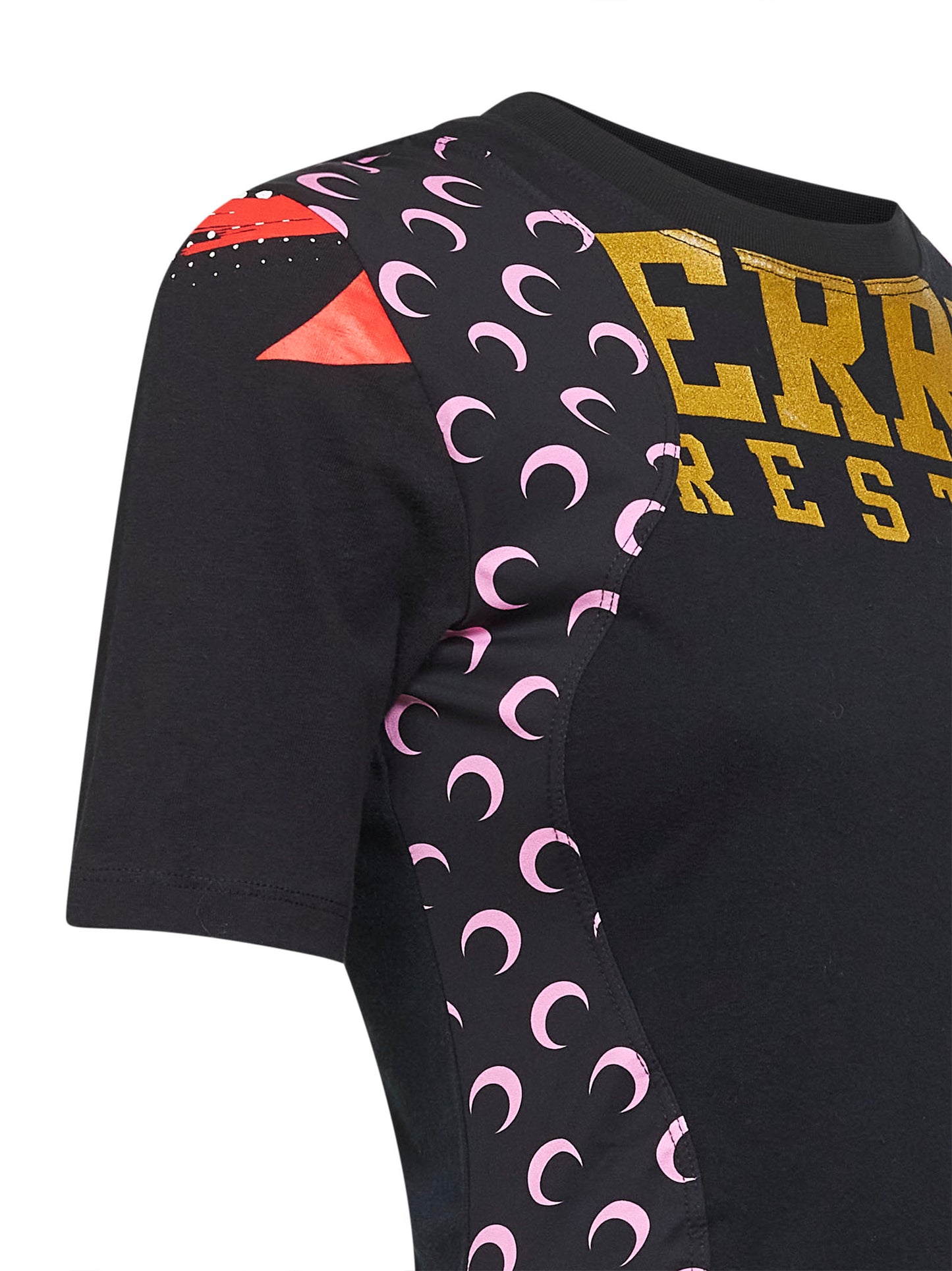 T-shirt baby-fit in jersey nero con grafica rigenerata