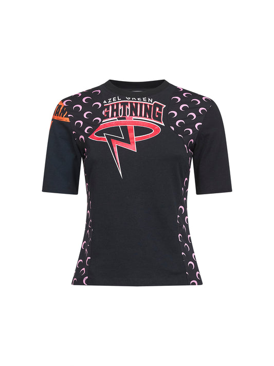 Black jersey regenerated graphic baby-fit T-shirt