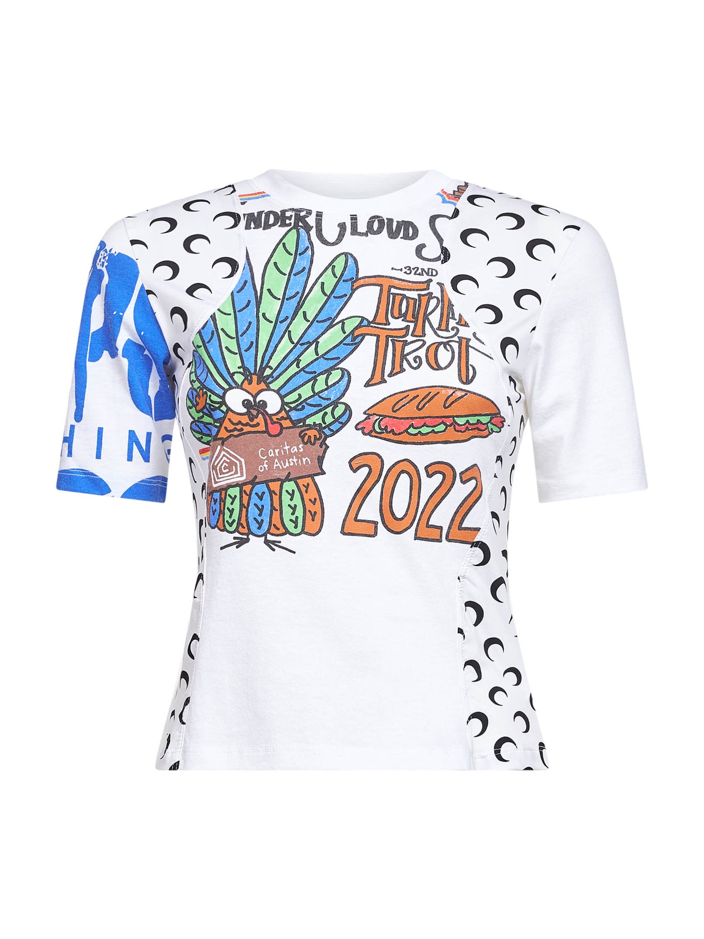 White jersey regenerated graphic baby-fit T-shirt<BR/>