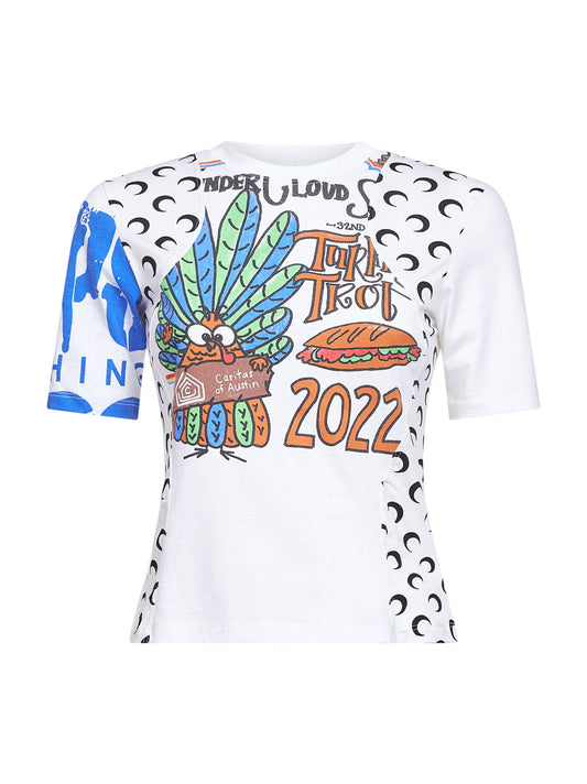 White jersey regenerated graphic baby-fit T-shirt<BR/>