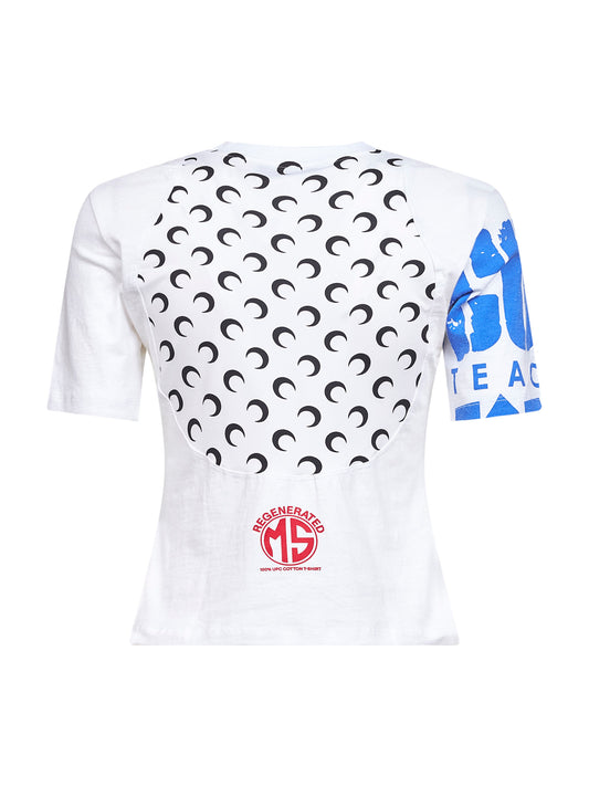 White jersey regenerated graphic baby-fit T-shirt<BR/>