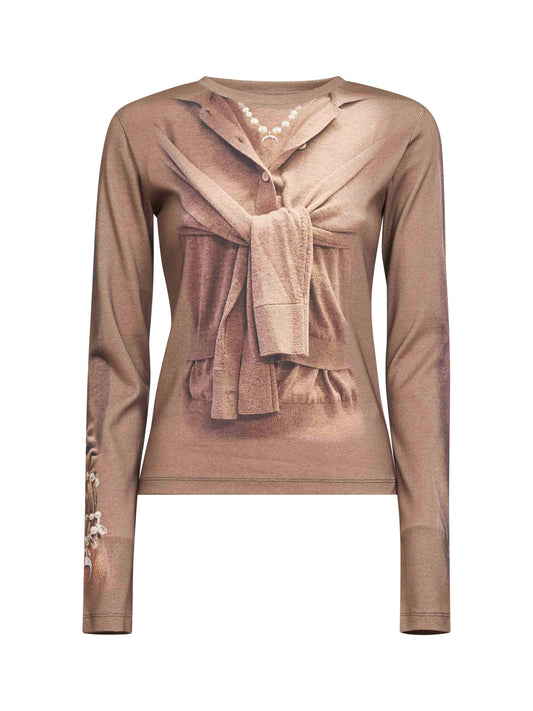 Maglia Trompe-L'œil in cotone beige