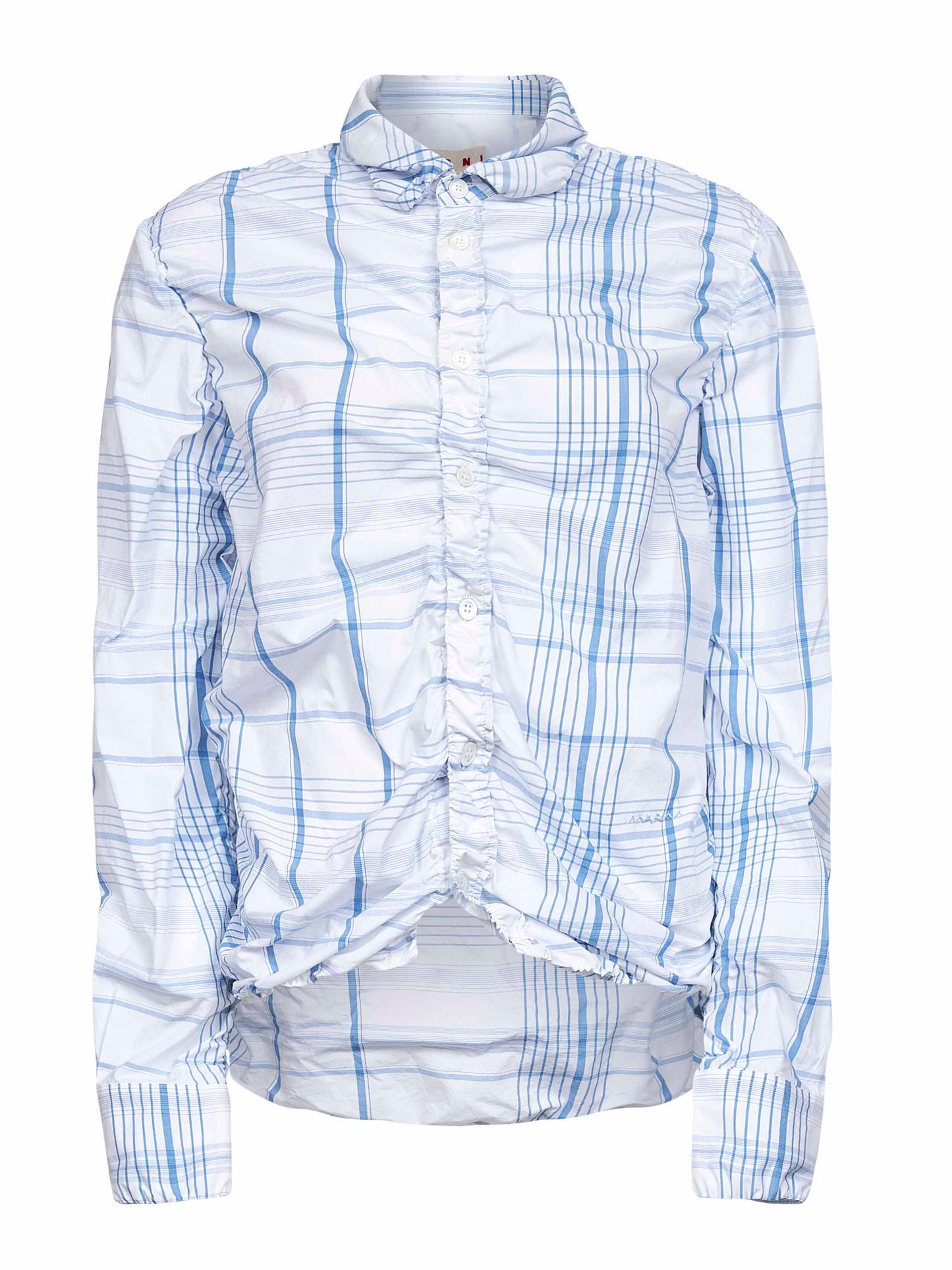 White check cotton gathered shirt