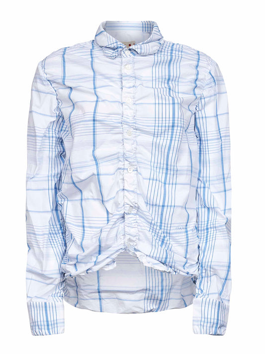 White check cotton gathered shirt