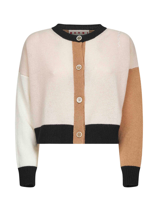 Pink color block cashmere cardigan
