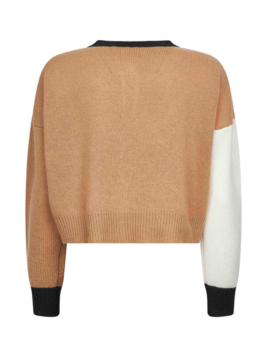 Pink color block cashmere cardigan