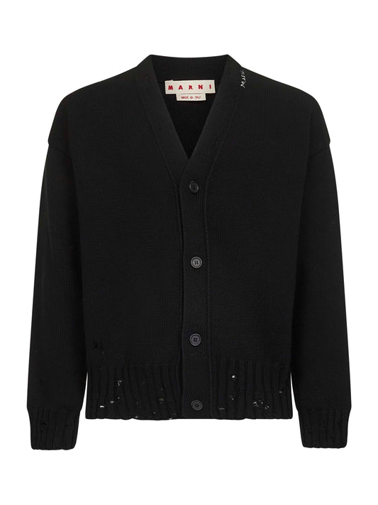 Cardigan in cotone nero con ricamo Marni Symbol