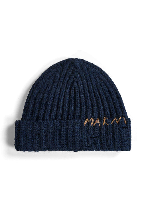 Blue knit hand-stitched logo beanie