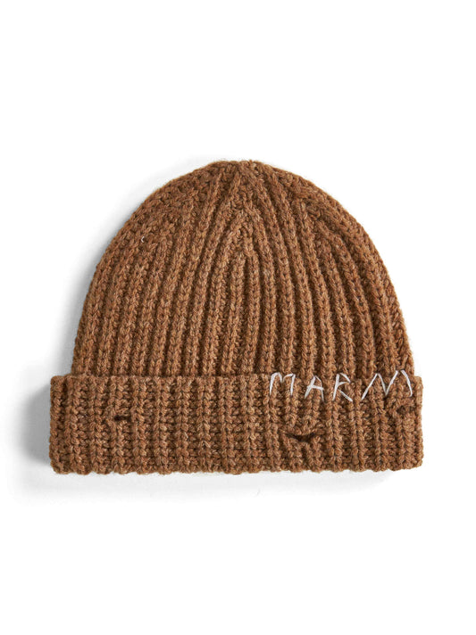 Hazelnut knit hand-stitched logo beanie