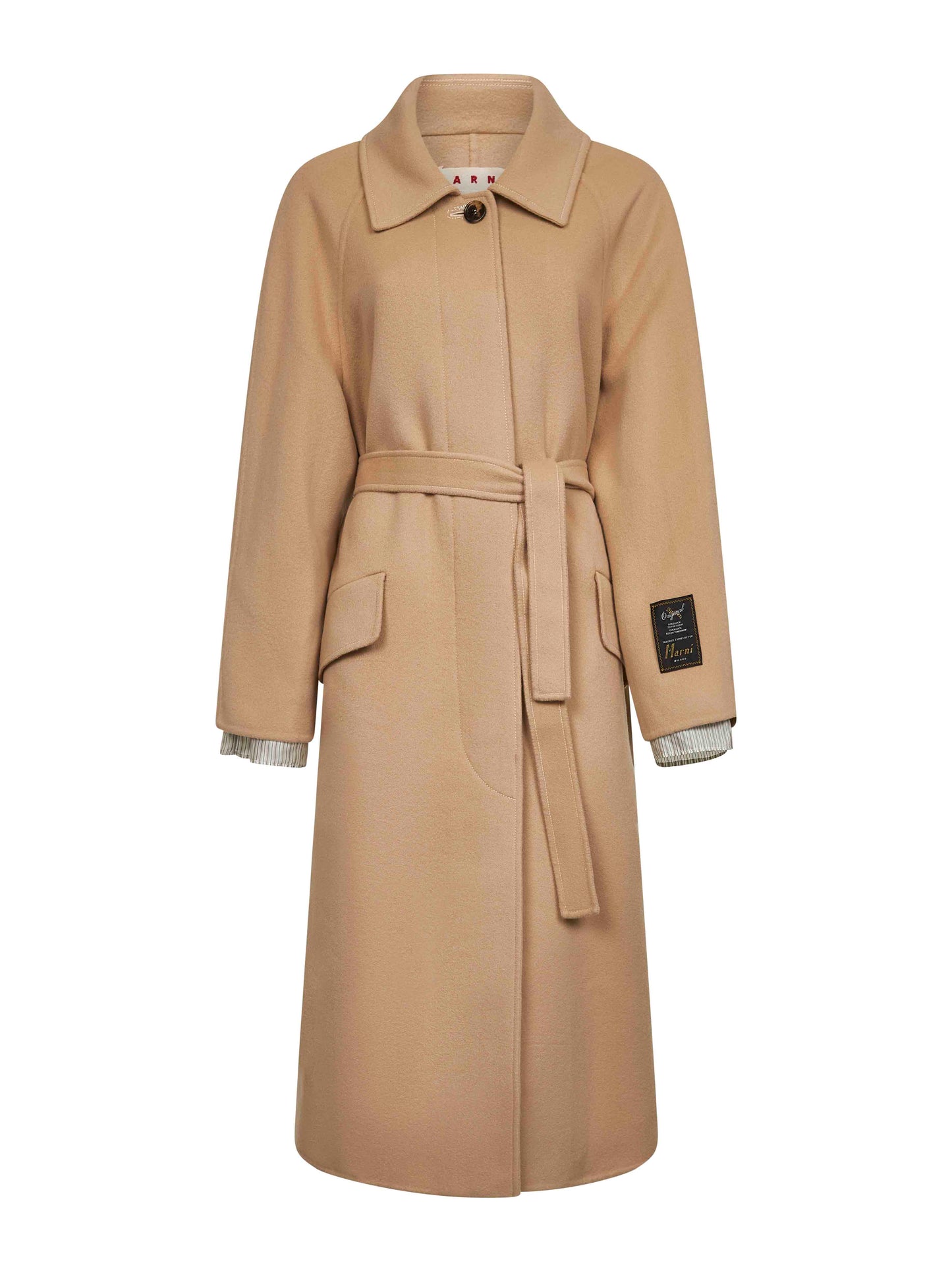 Camel virgin wool and cashmere single-breasted coat