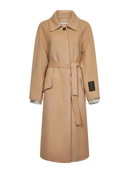 Camel virgin wool and cashmere single-breasted coat