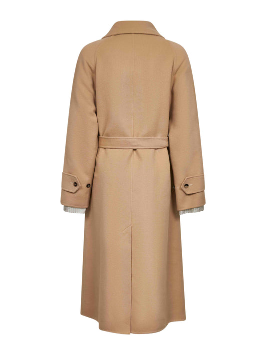 Camel virgin wool and cashmere single-breasted coat