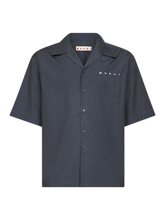 Grey organic poplin bowling shirt