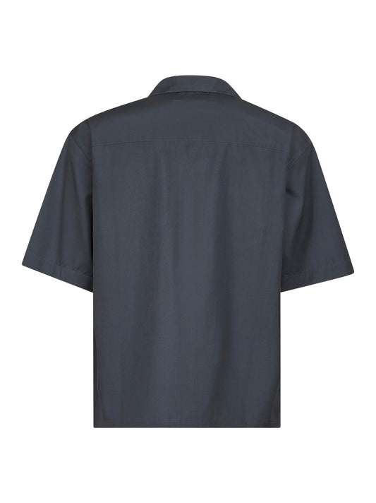 Grey organic poplin bowling shirt