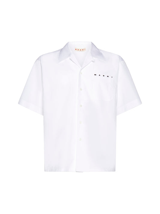 Camicia bowling in popeline biologico bianco con logo