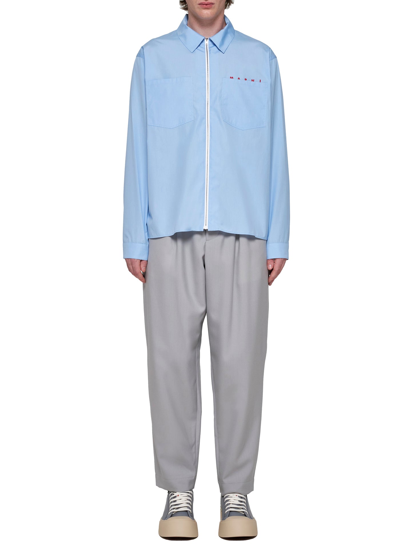 Camicia con logo nascosto blu Marni