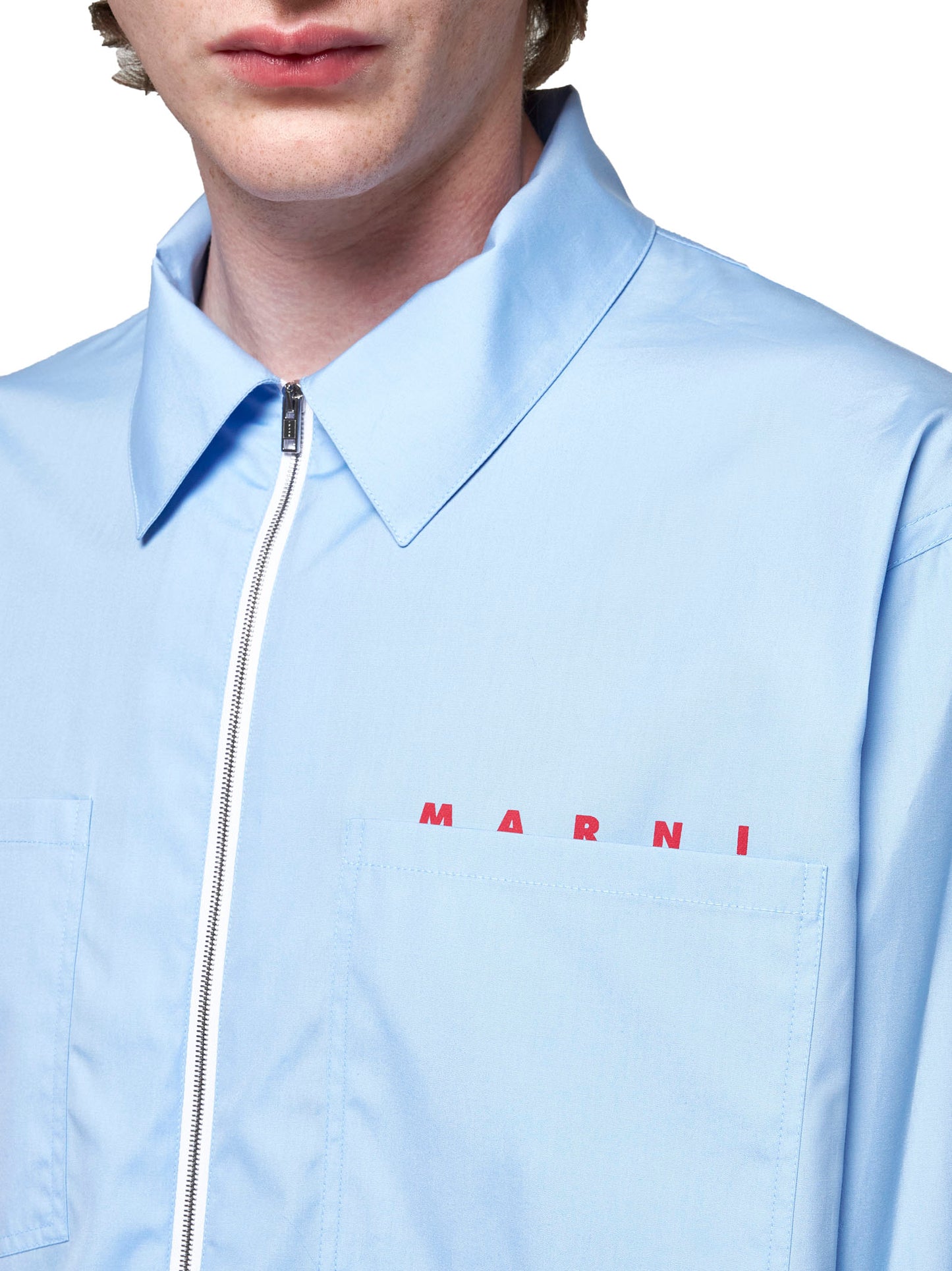 Camicia con logo nascosto blu Marni