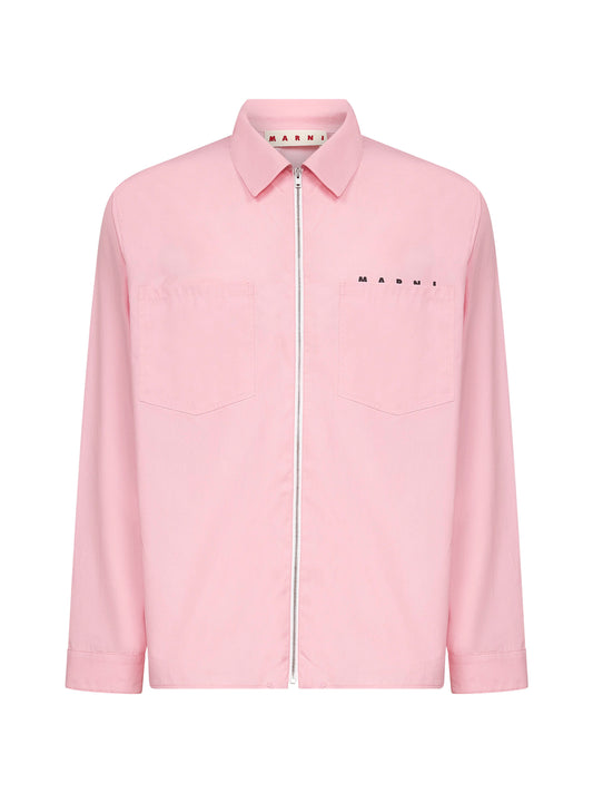 Camicia con zip in popeline biologico rosa