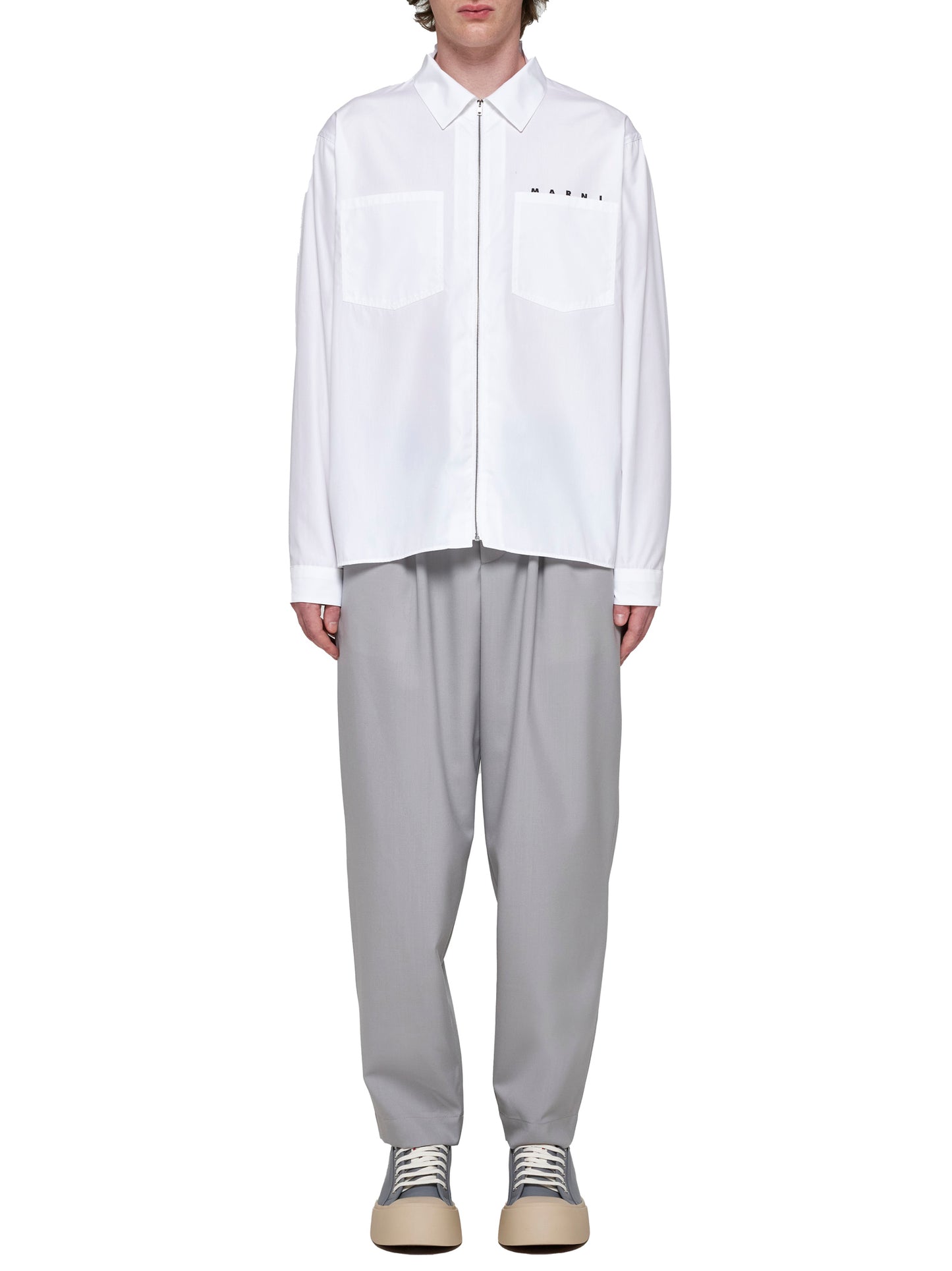 Zip-up cotton shirt