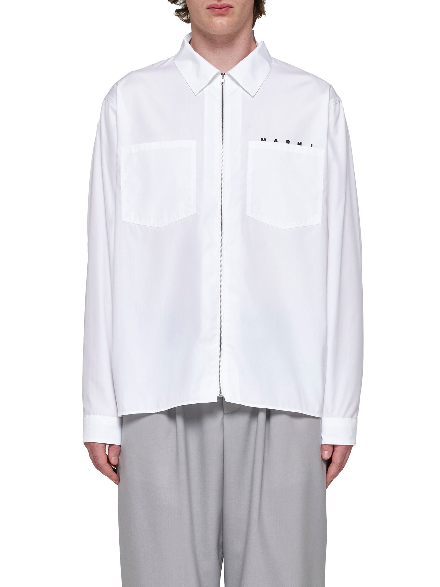 Zip-up cotton shirt