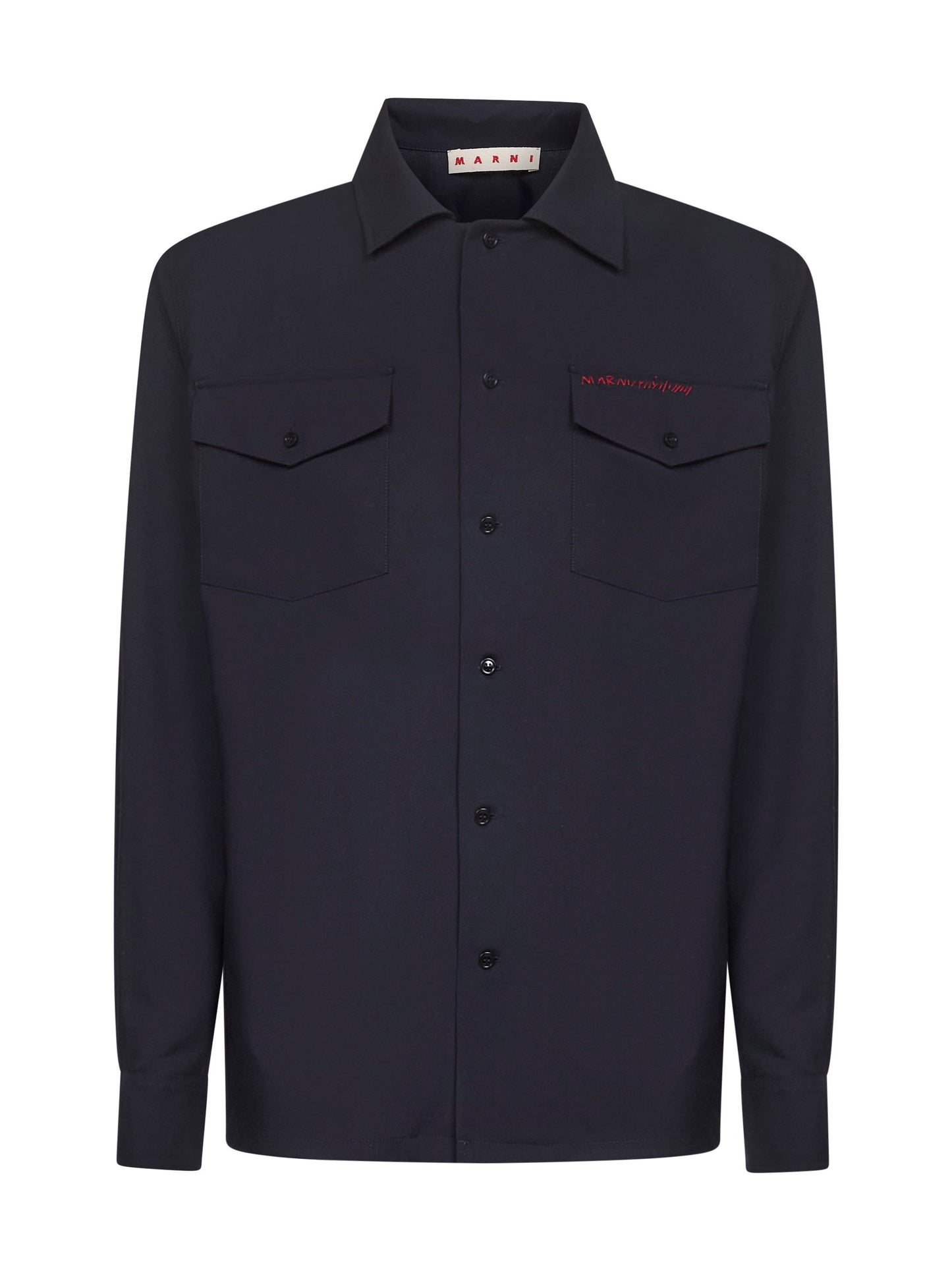 Blue tropical wool Marni Mending embroidered shirt