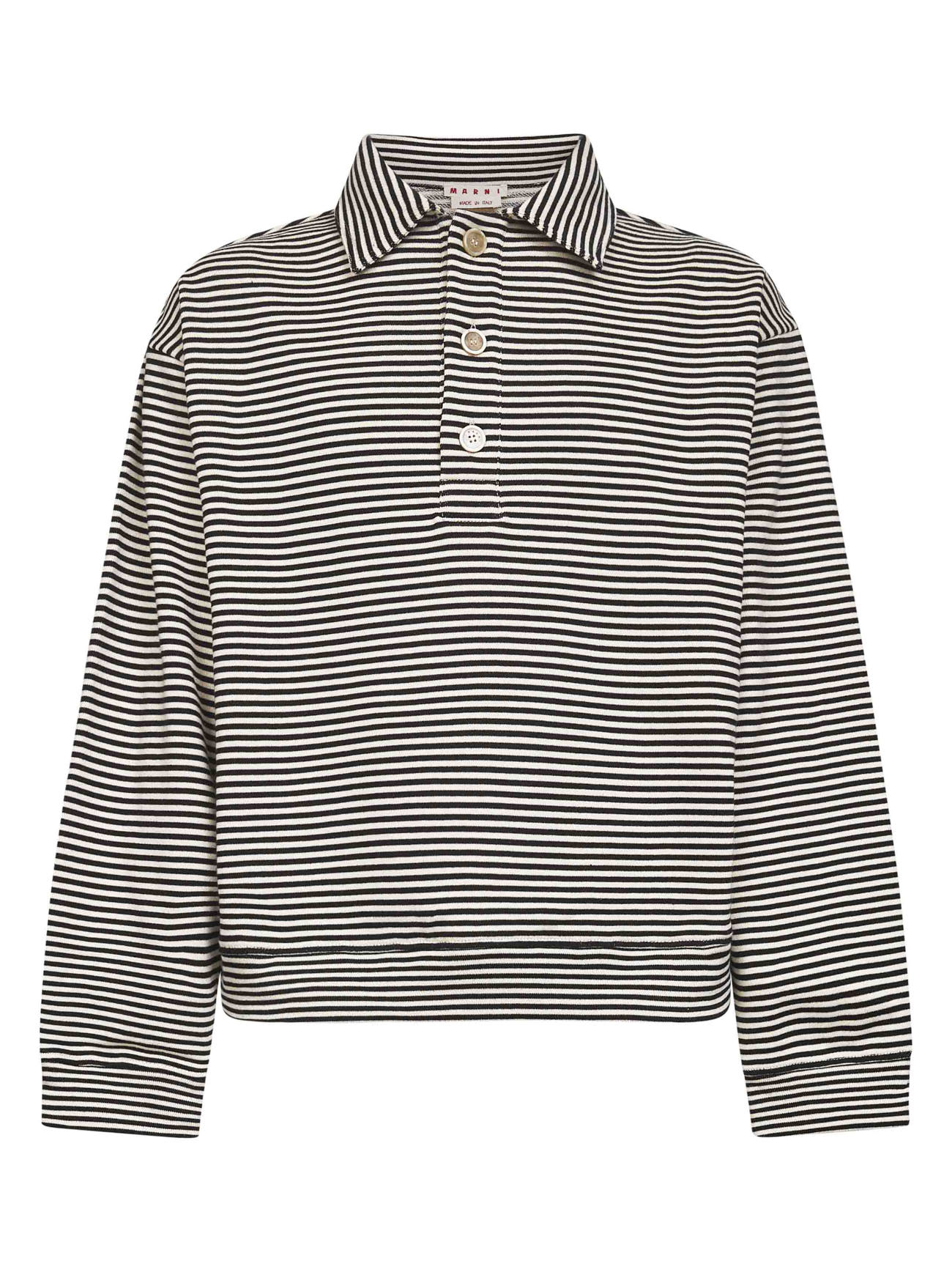 Black striped cotton polo sweatshirt