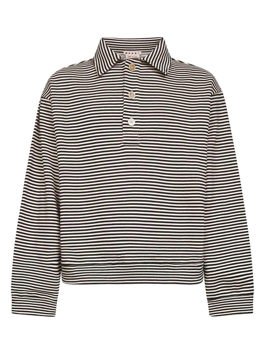 Black striped cotton polo sweatshirt