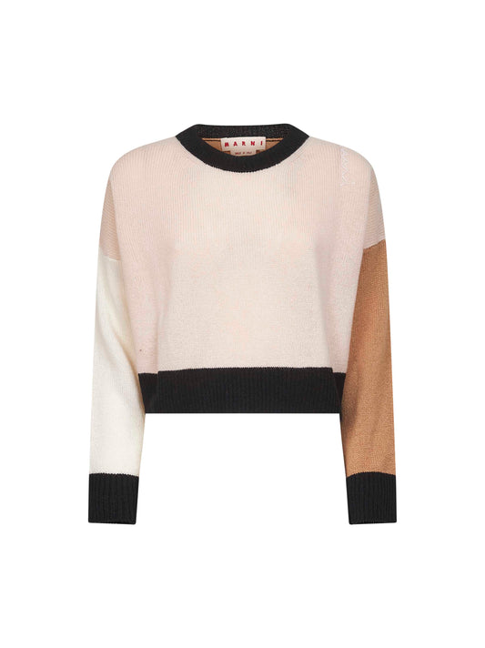 Cropped cashmere sweater in pink color block