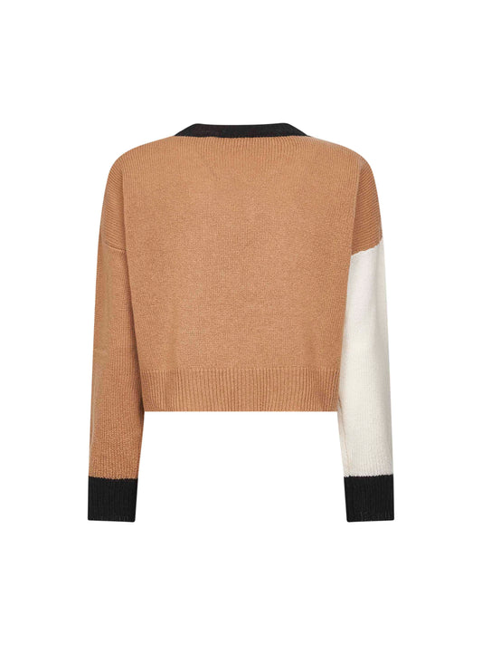 Cropped cashmere sweater in pink color block