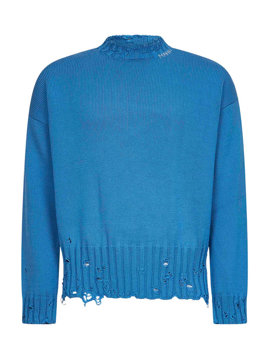 Maglia girocollo in cotone azzurro